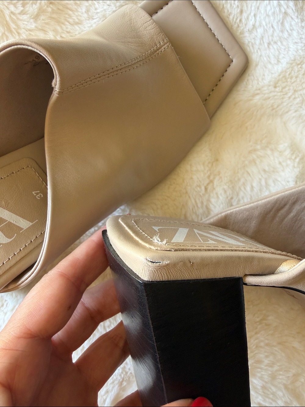 Zara Beige Leather Open-Toe Block Heel - Picture 5 of 5